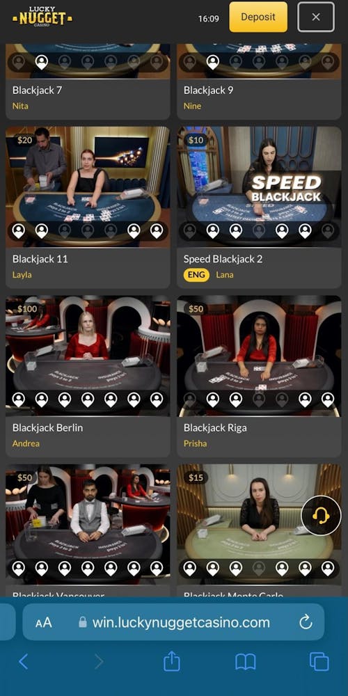 lucky nugget live casino selection