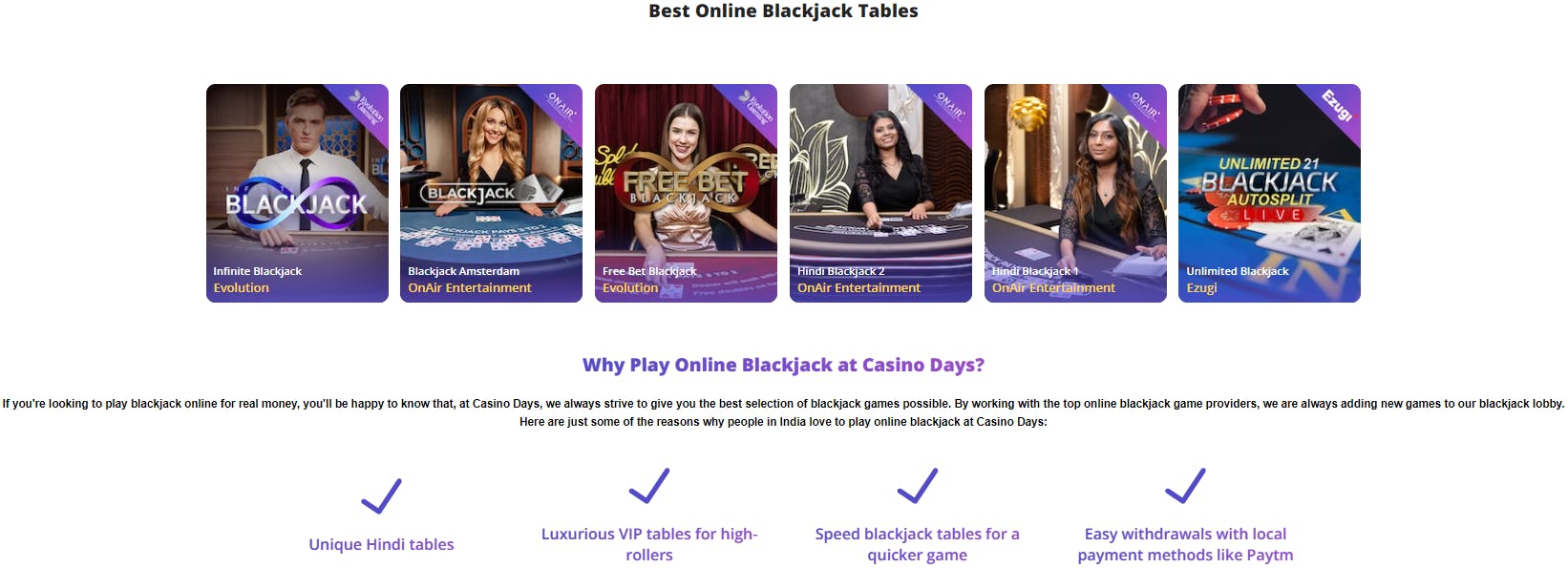 Blackjack games on Casino Days
