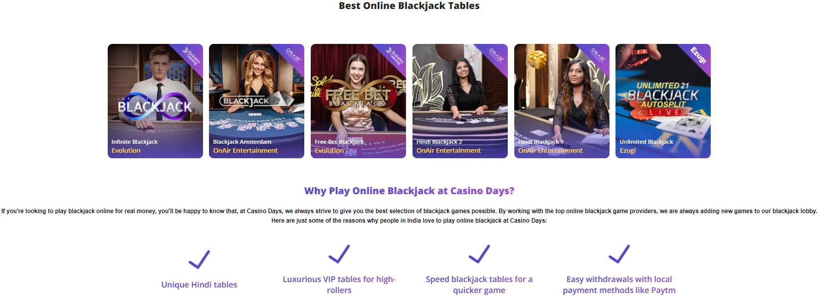 Blackjack games on Casino Days