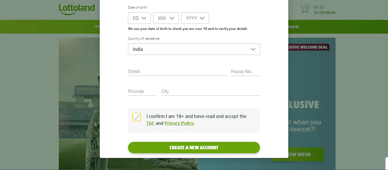 Create a new account on Lottoland