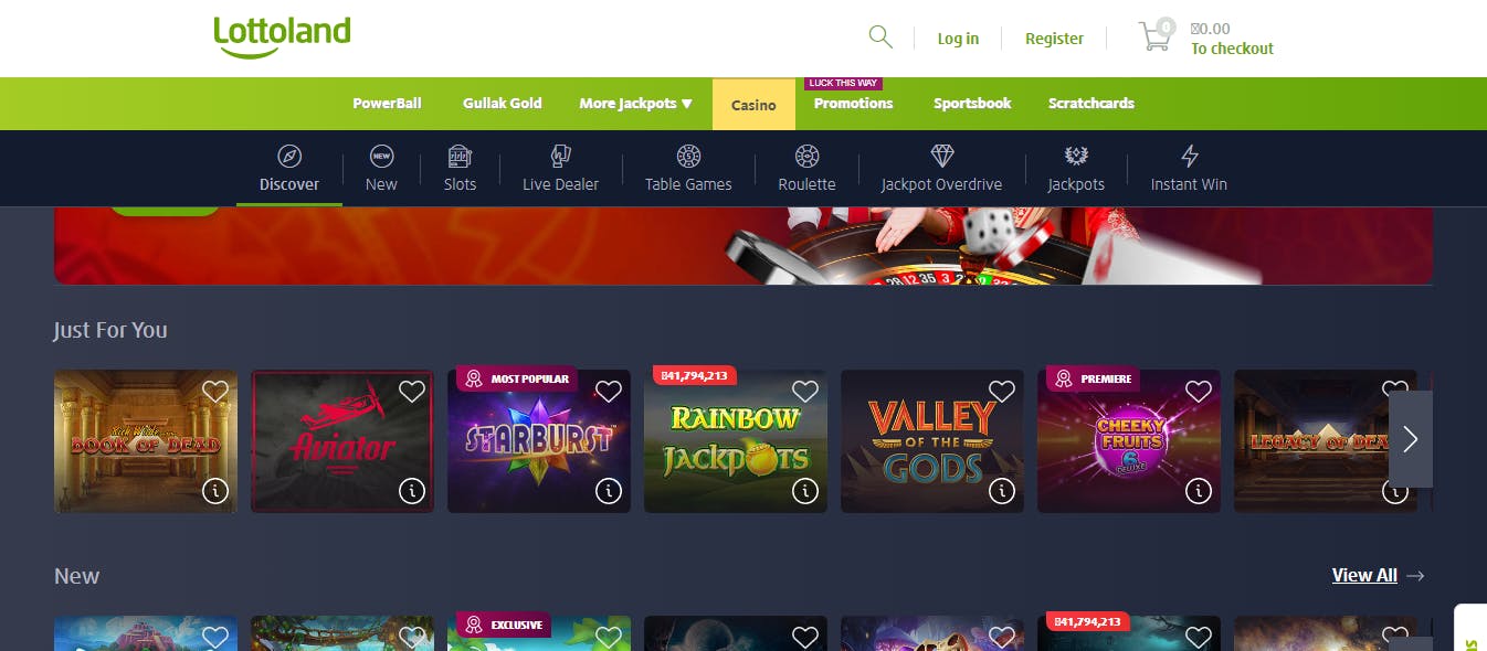 Lottoland app casino section