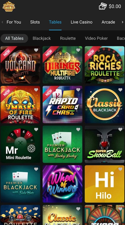 mummys gold table games