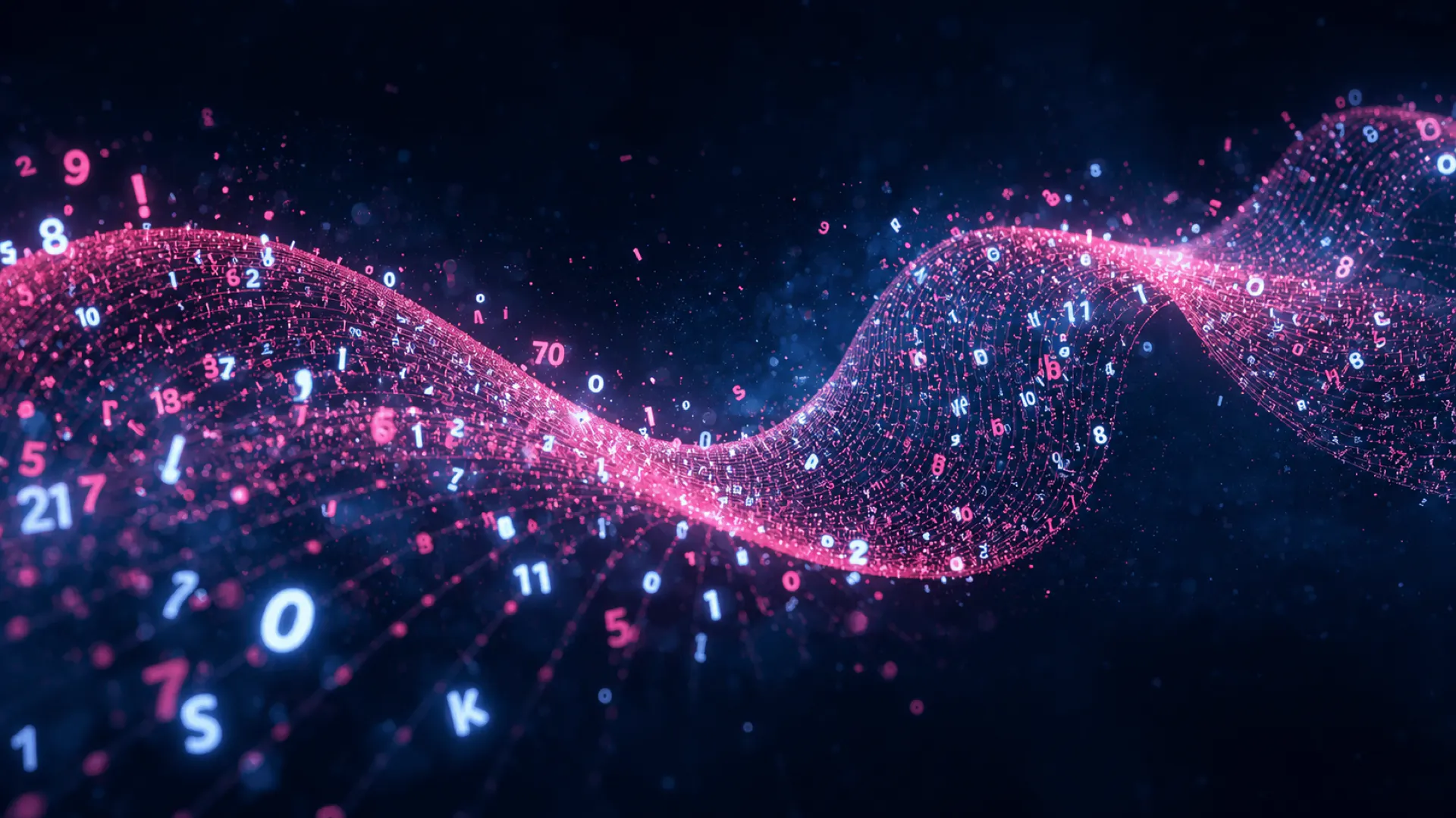 Abstract visualization of a flowing stream of digital tokens, numbers, and symbols representing AI token processing and inference demand growth.