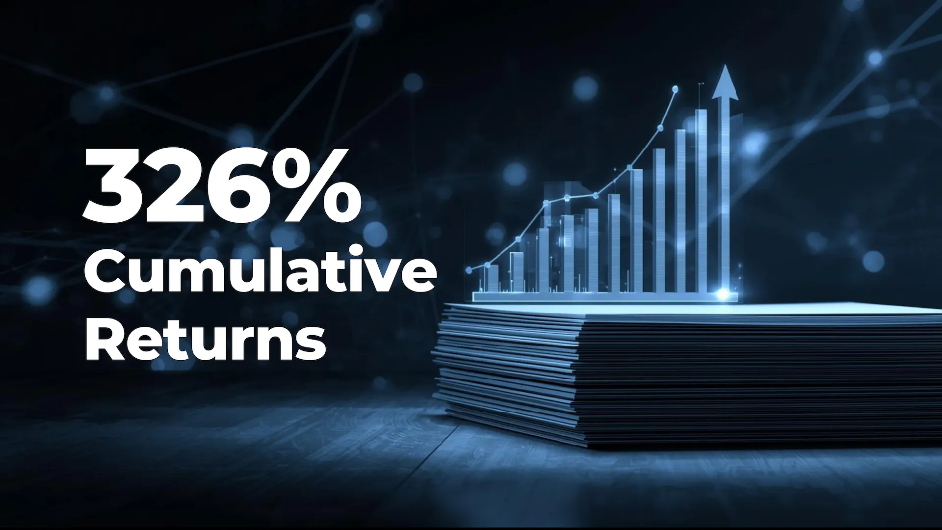 Graphic displaying I/O Fund's 326% cumulative returns with an upward bar chart.