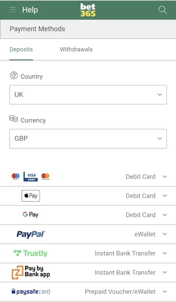 bet365 deposit methods