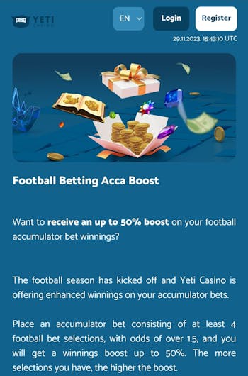Yeti Casino Acca Boost