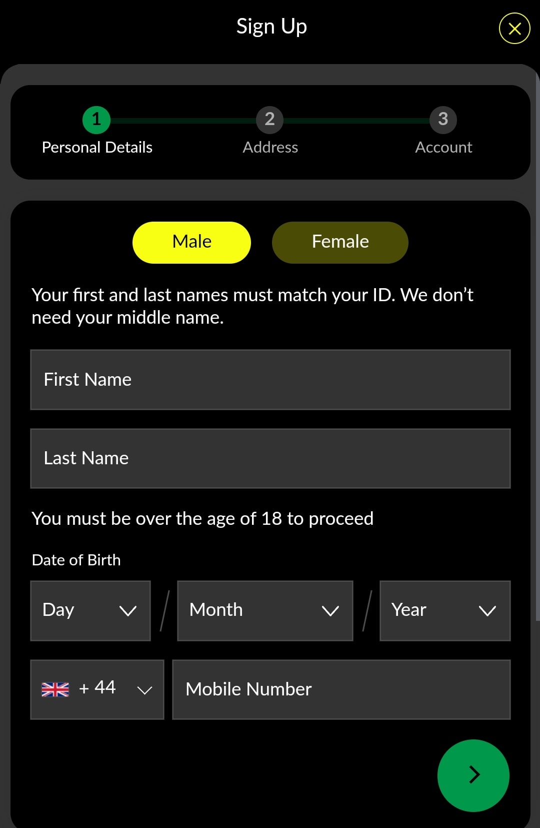 Parimatch registration 1