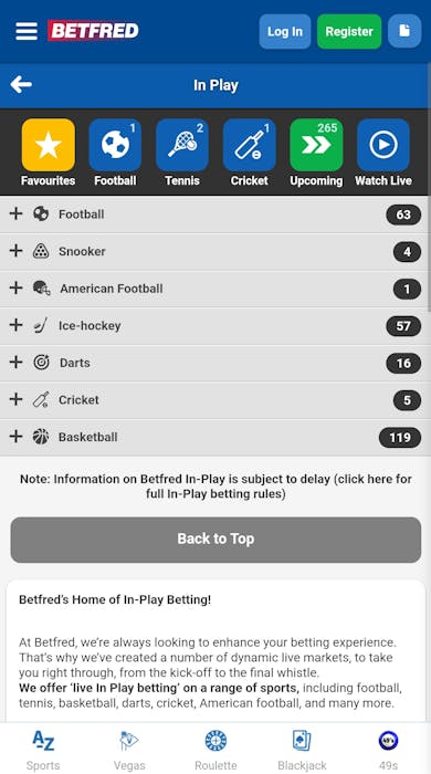 Betfred in-play