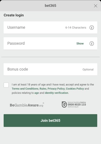 bet365 username and password app
