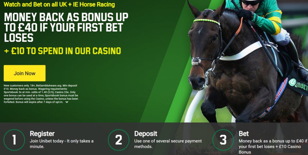 Unibet horse racing bonus - Money back as bonus up to £40 if your first bet loses