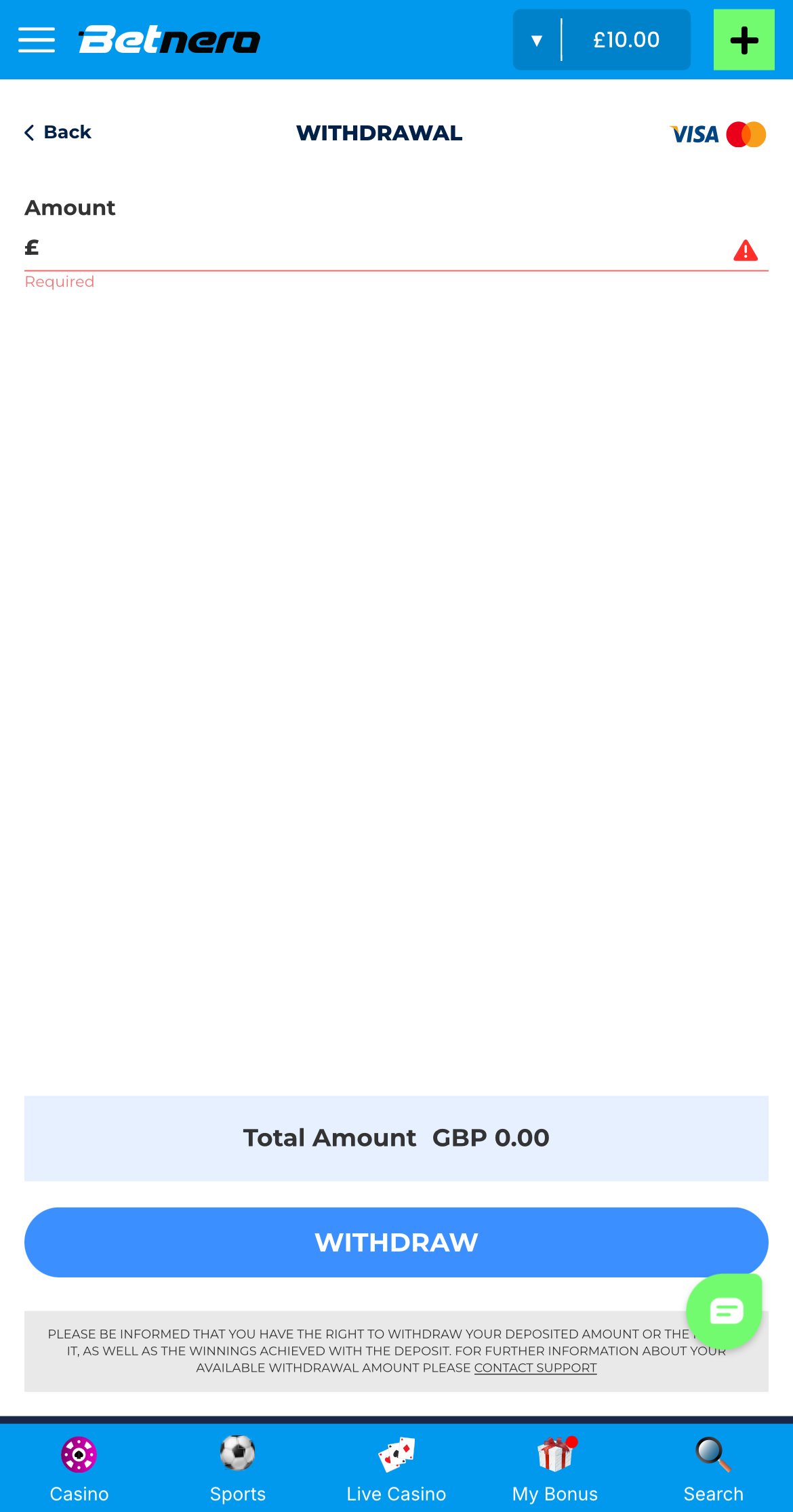 BetNero Withdrawal Amount