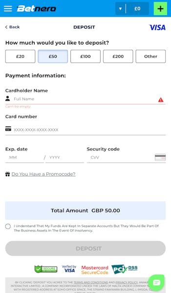 BetNero Deposit Process