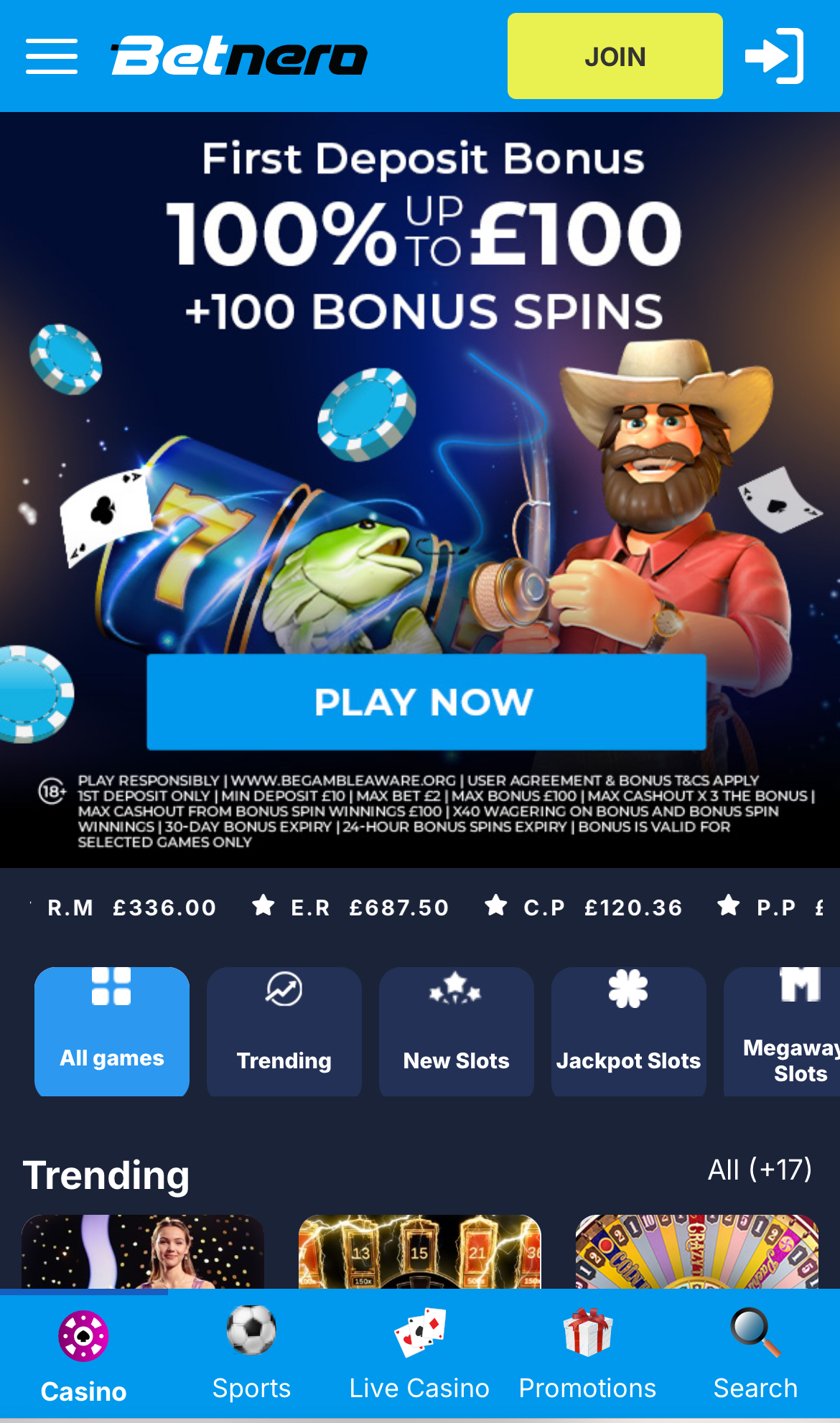 BetNero Sign up step 1