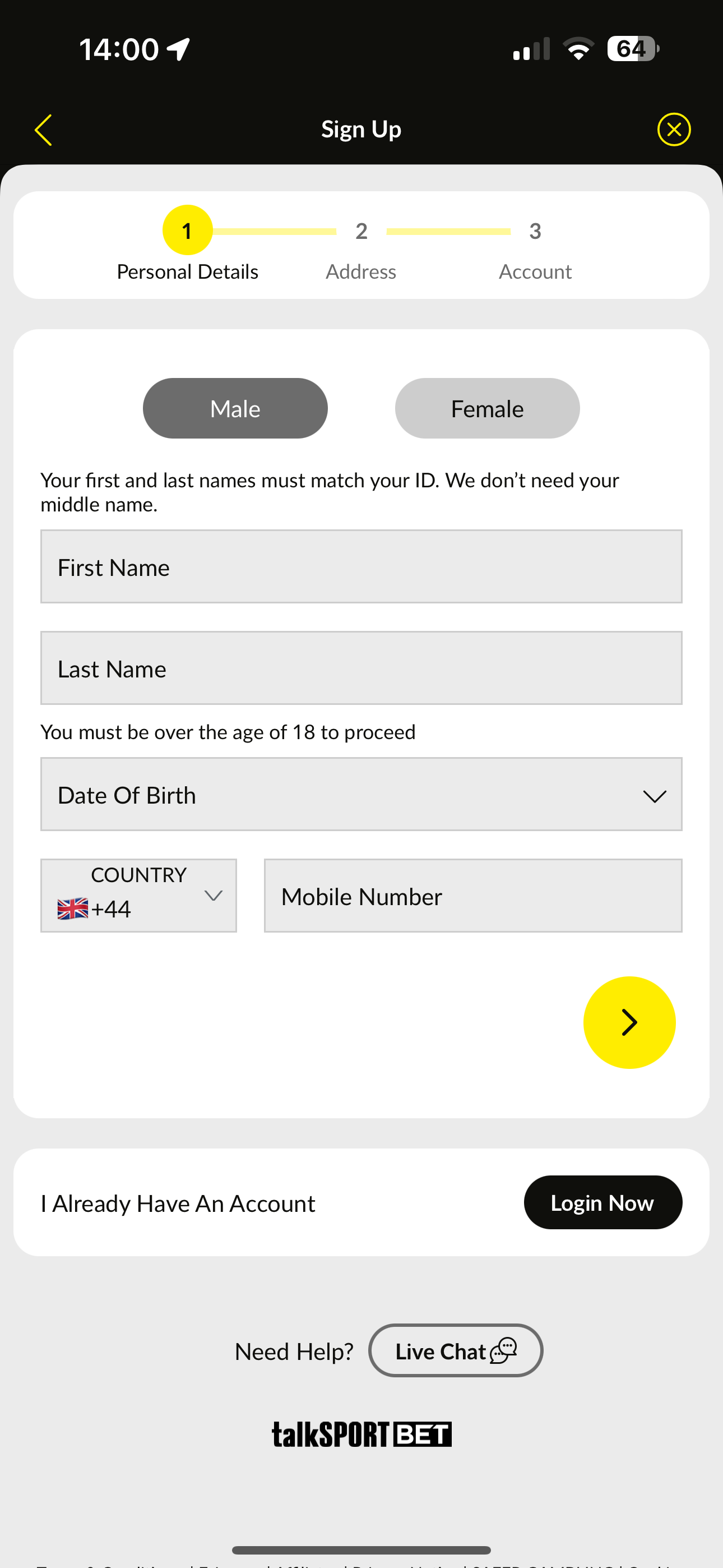 talkSPORT BET Signup 1