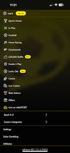 talkSPORT BET menu