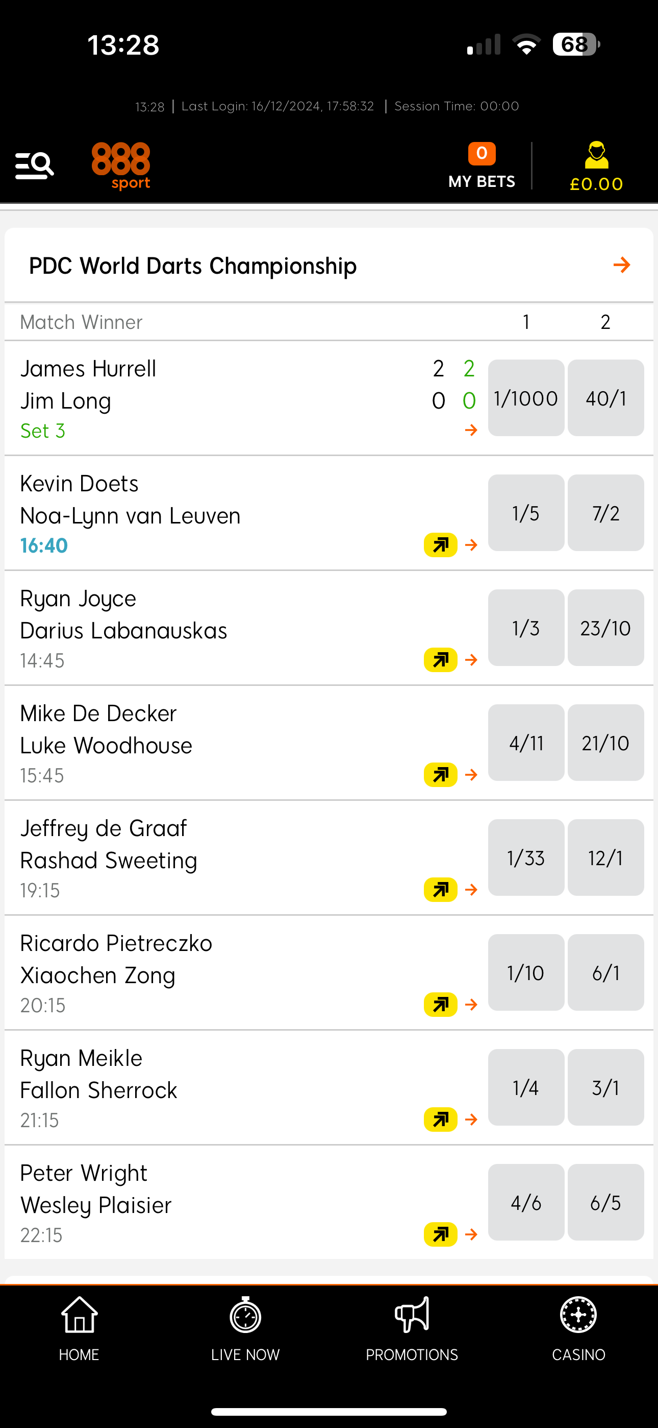 888Sport Sportsbook Darts