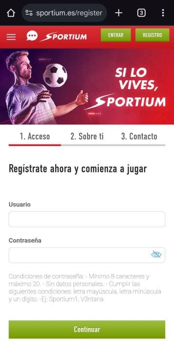 Sportium registrarse 1