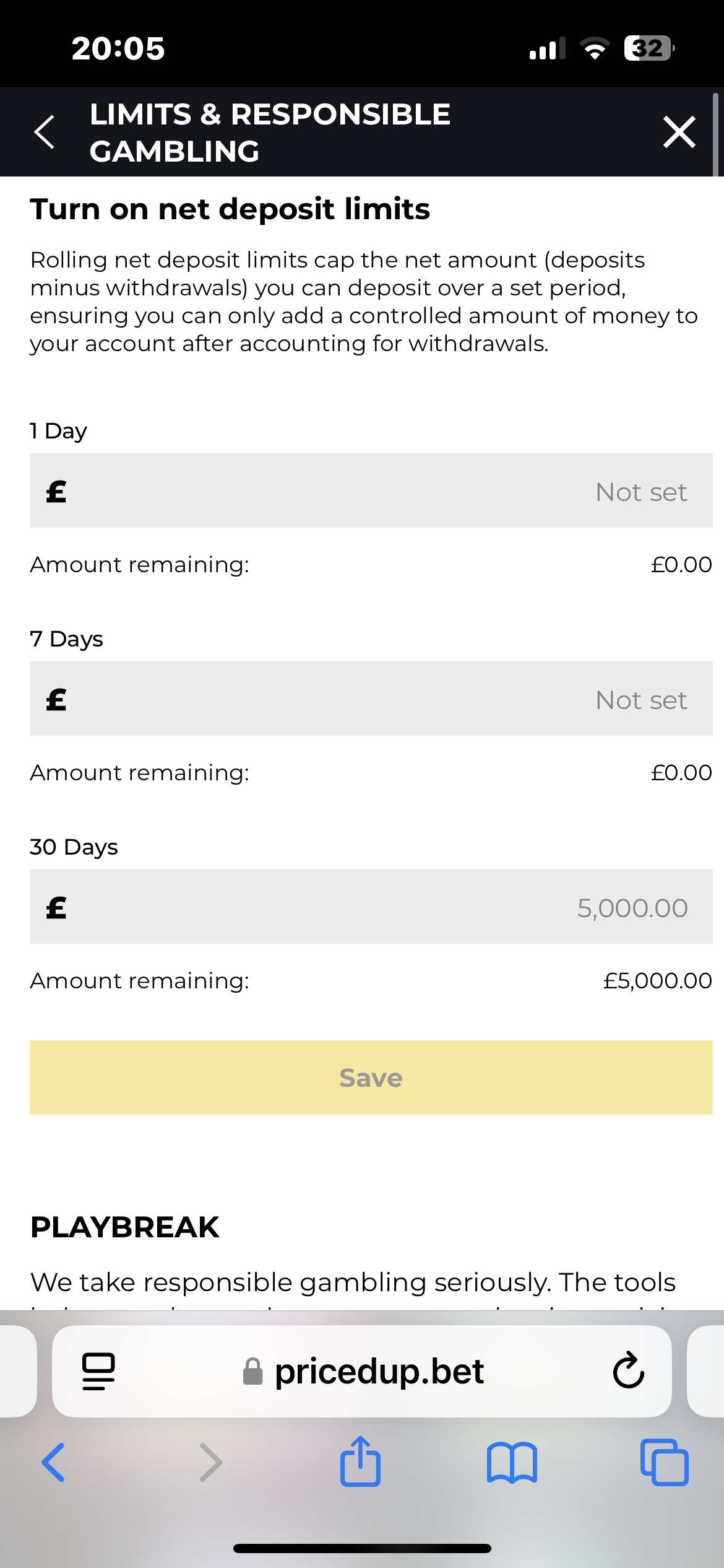 PricedUp responsible gambling