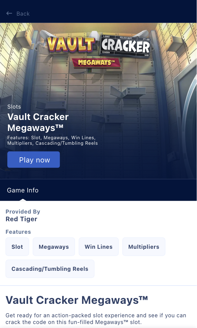 Vault Cracker Megaways game on William Hill Vegas.