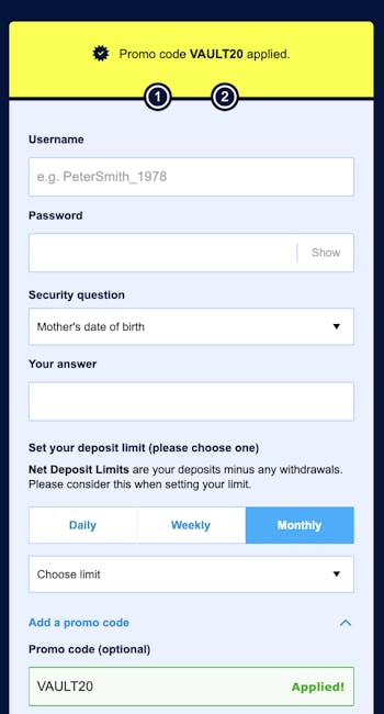Account informaiton page on William Hill UK