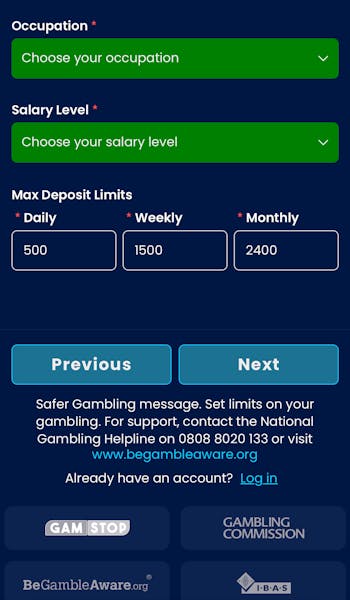 HighBet Sign Up Personal Details
