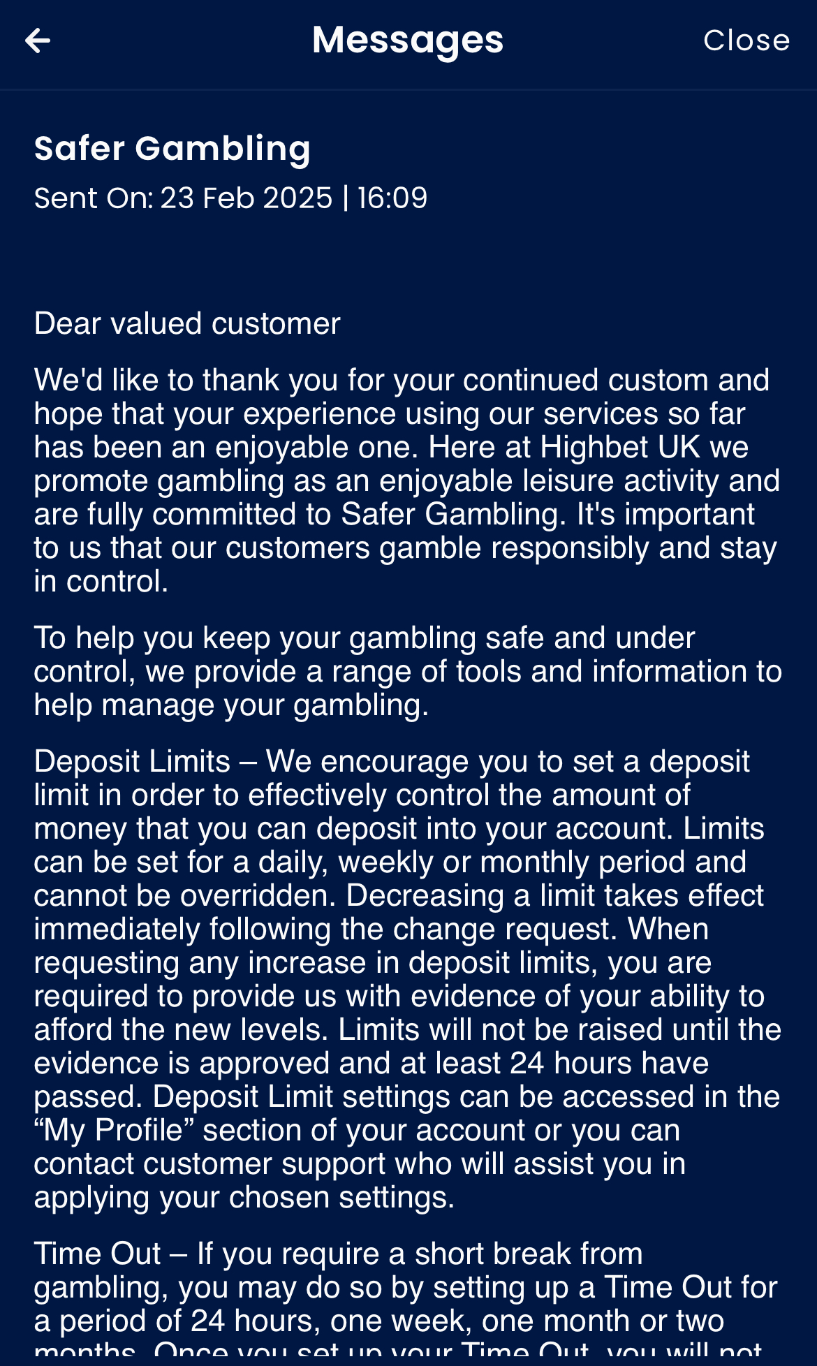 HighBet Responsible Gaming