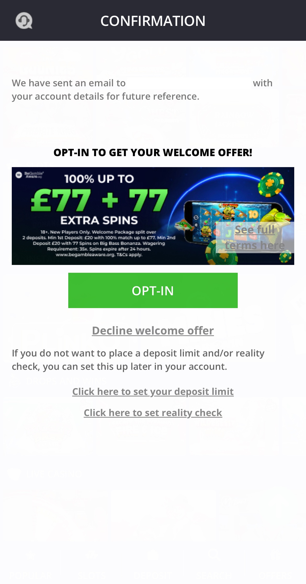 Responsible Gambling Options on Sign Up