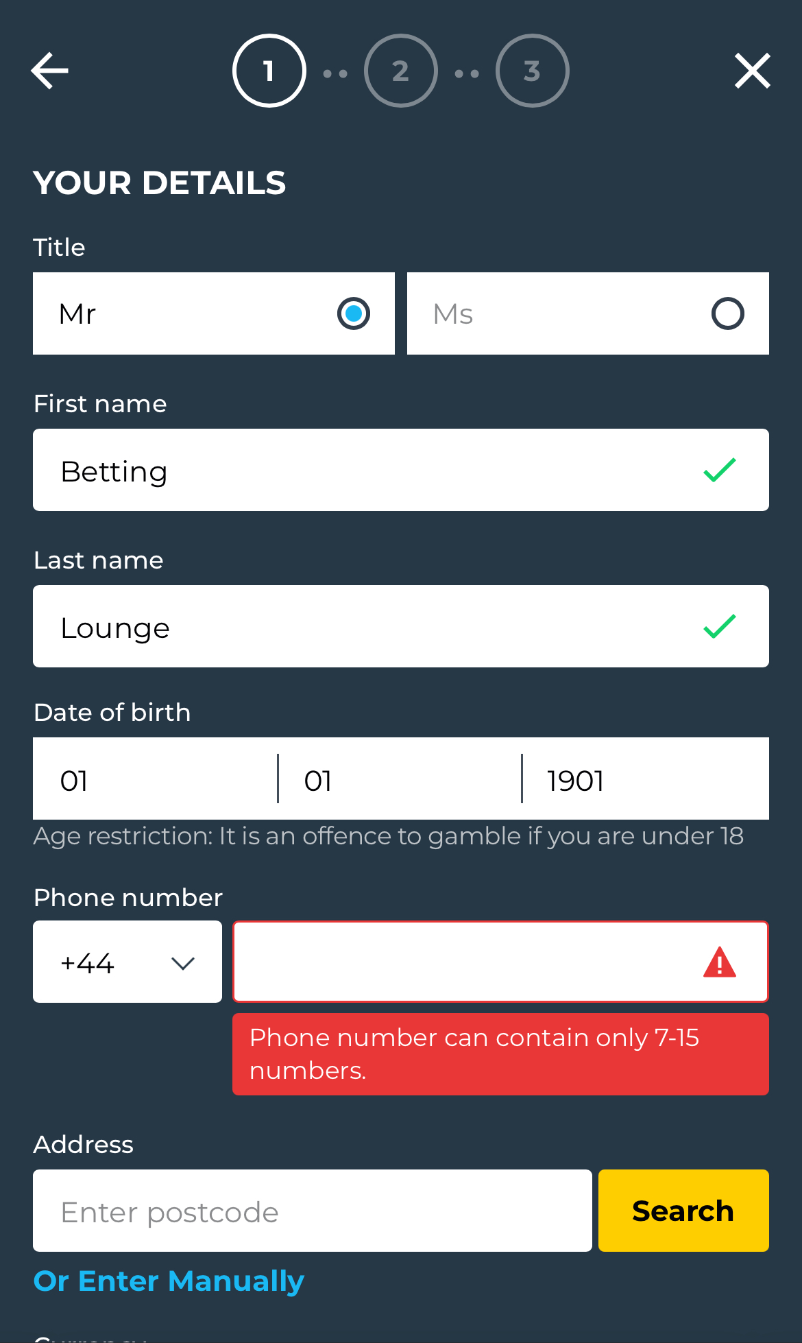 BetWright Personal Info