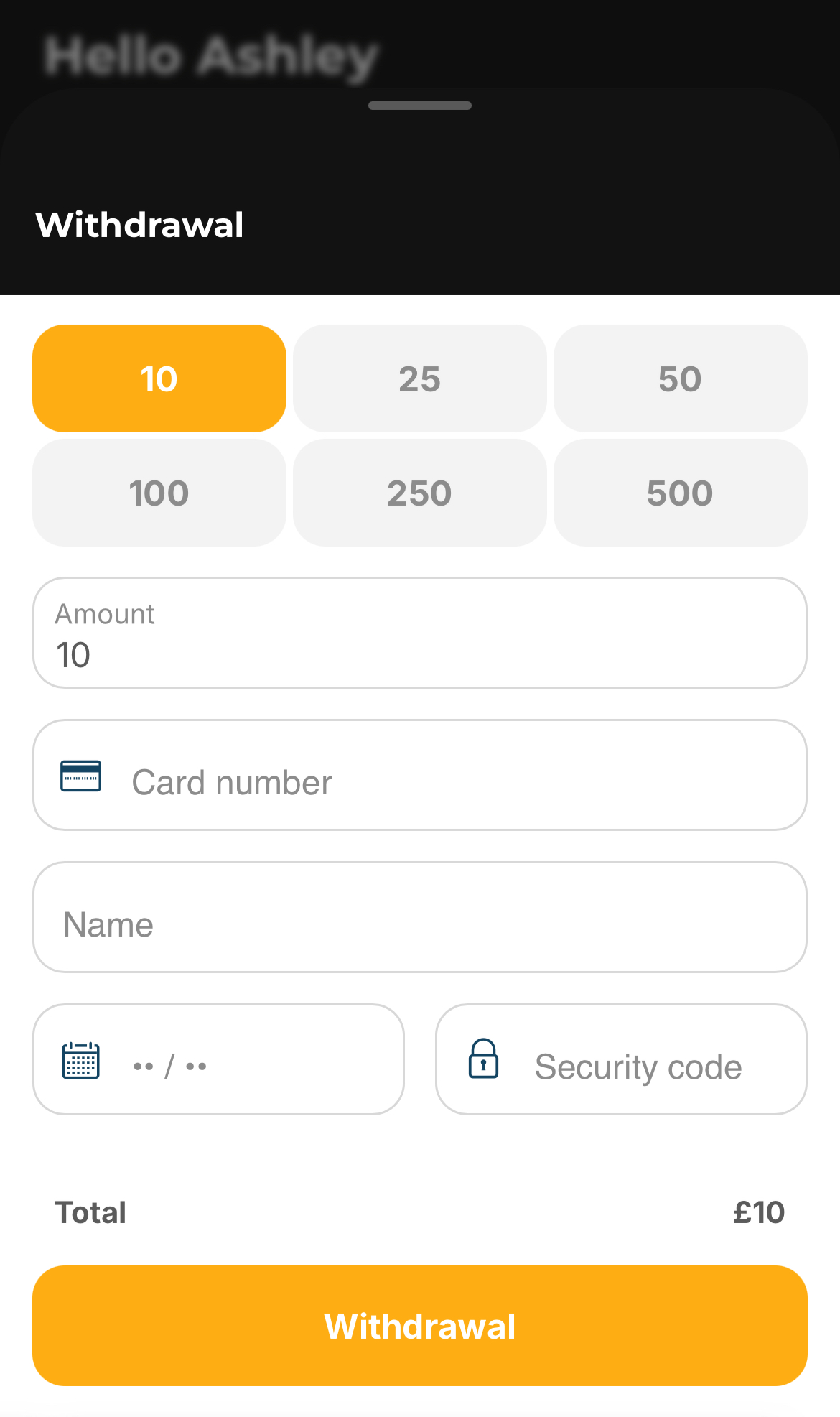 Withdrawal Selection