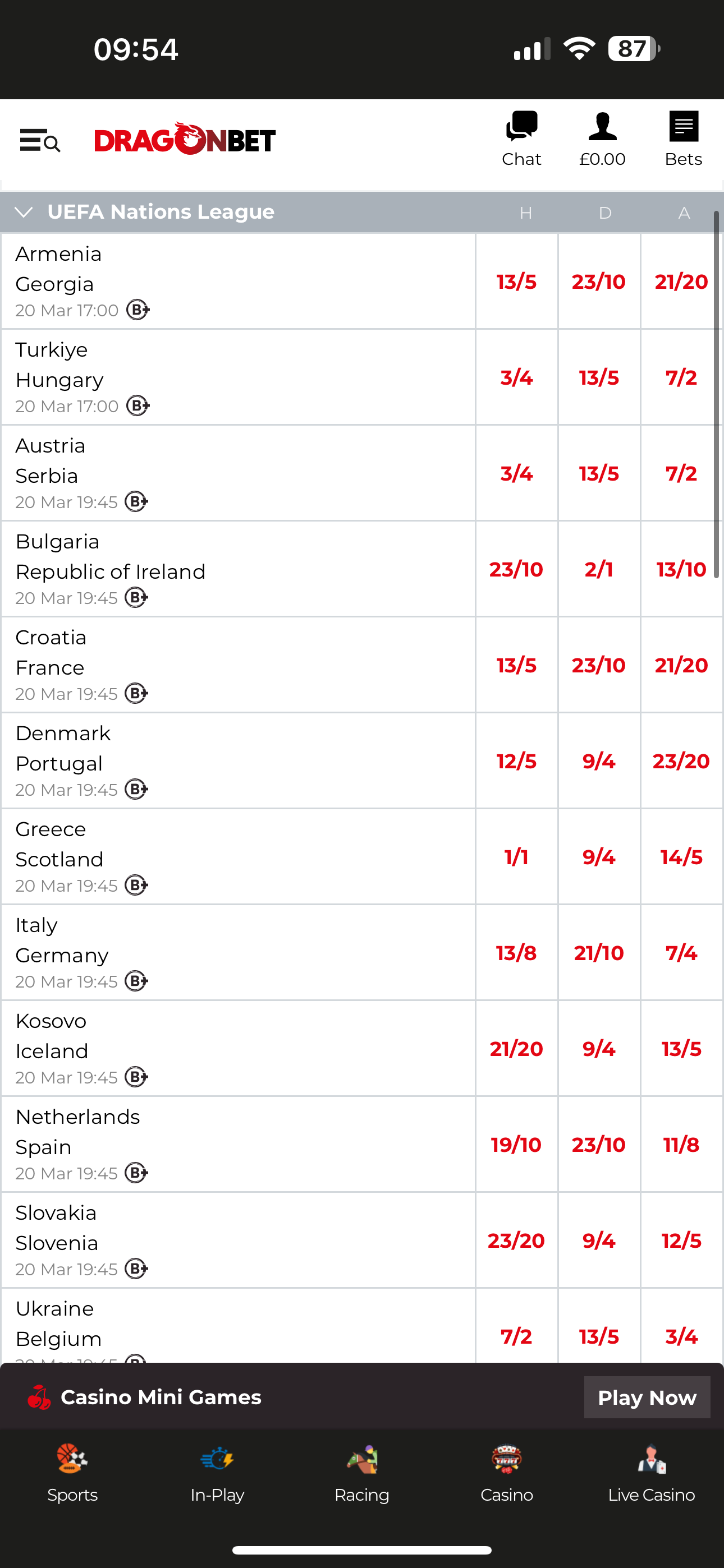 Dragon Bet Football Odds