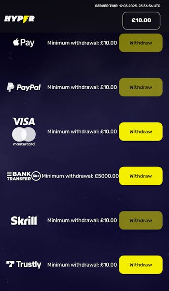 Hyper Sport Withdrawal options