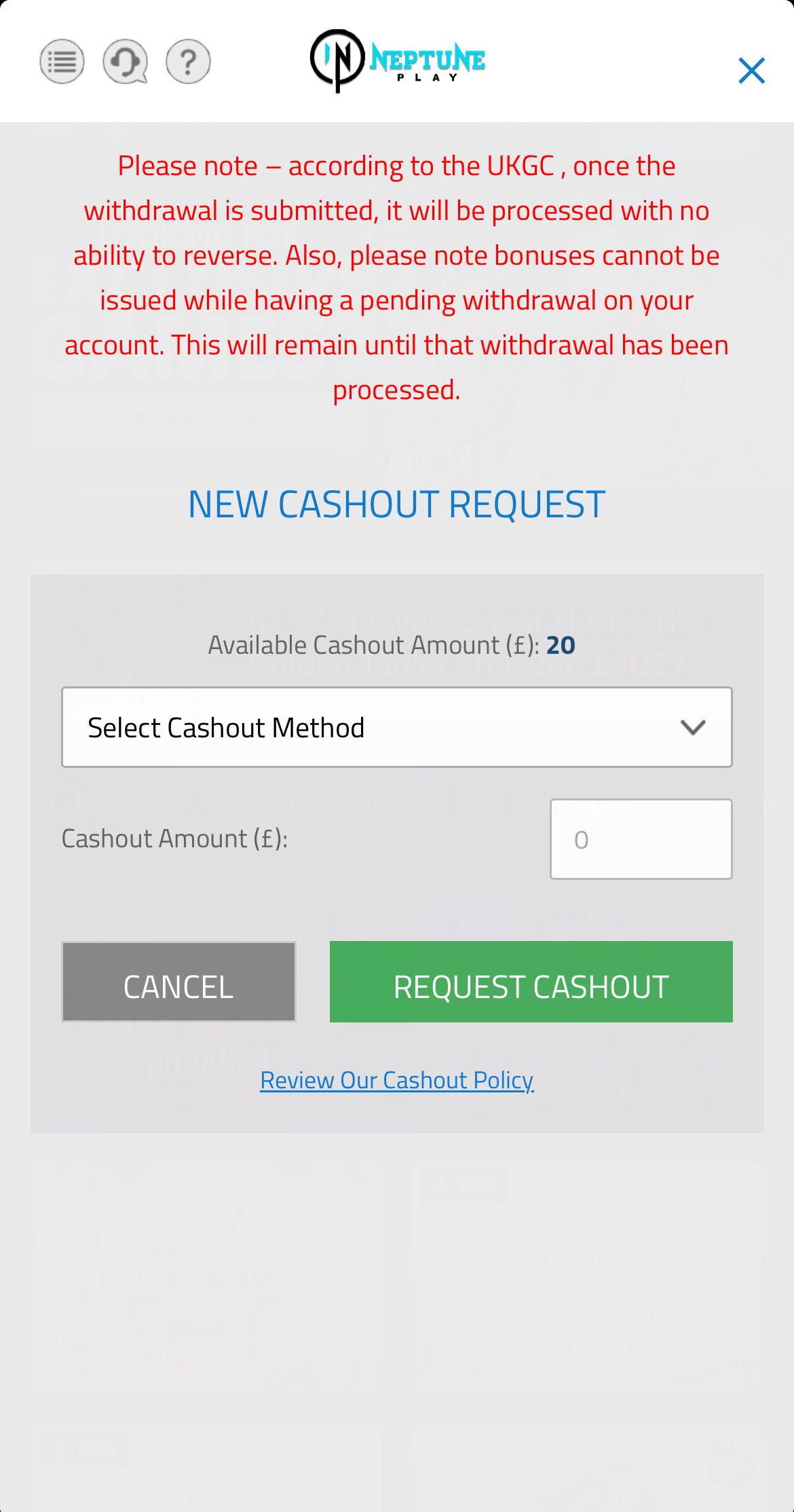 Neptune Play Withdrawal Process 3