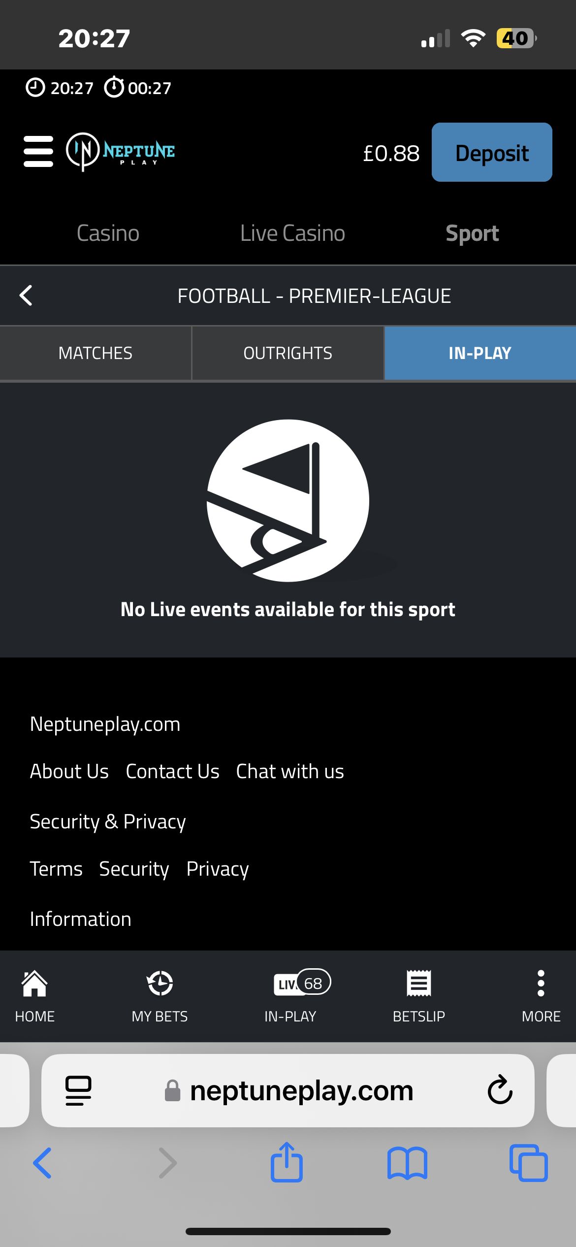 Neptune Play Sportsbook In-Play Error