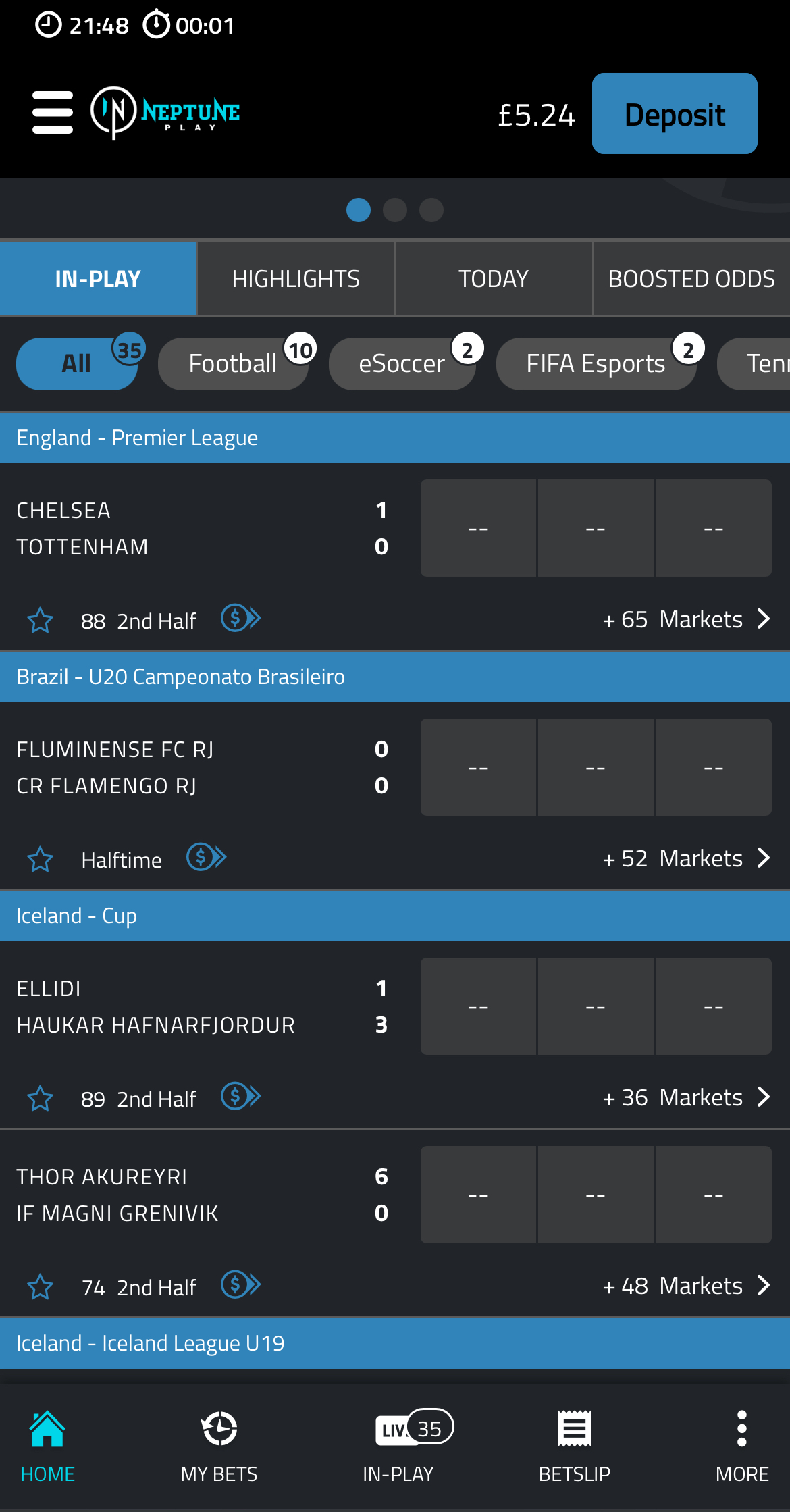 Neptune Play Sportsbook No Odds Showing