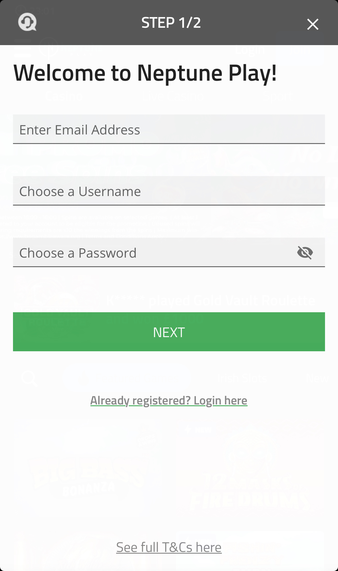 Neptune Play Sign Up Process 2