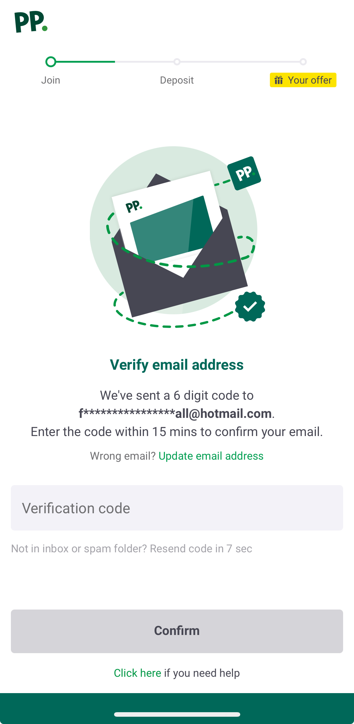 Paddy Power App - Verify Email