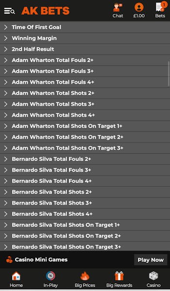 AK Bets Sportsbook Market Layout