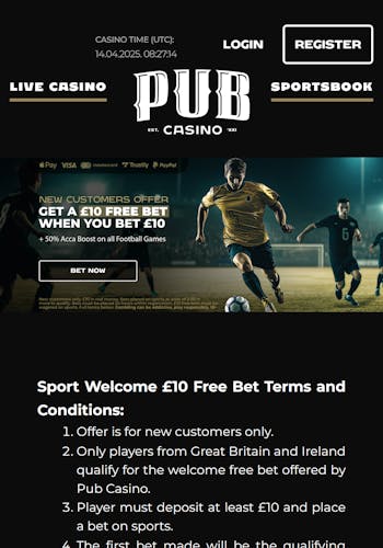 Pub Casino landing page