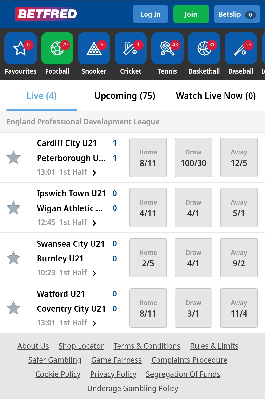 betfred live betting