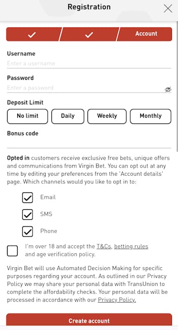 Virgin Bet Registration