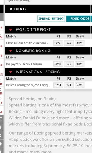 Spreadex boxing betting UK