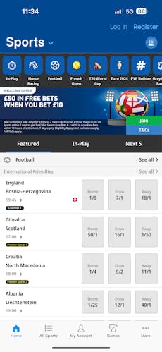 Betfred app sportsbook home