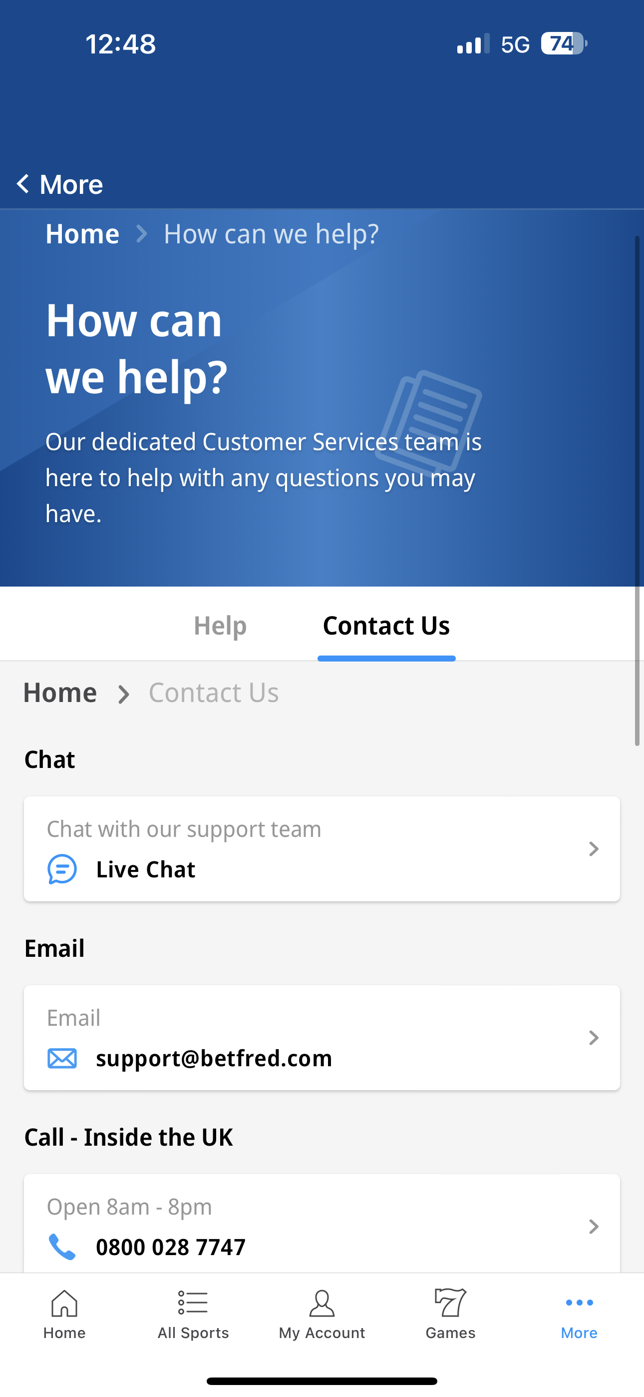 betfred app customers support