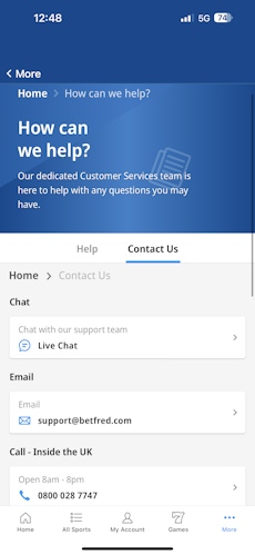 betfred app customers support