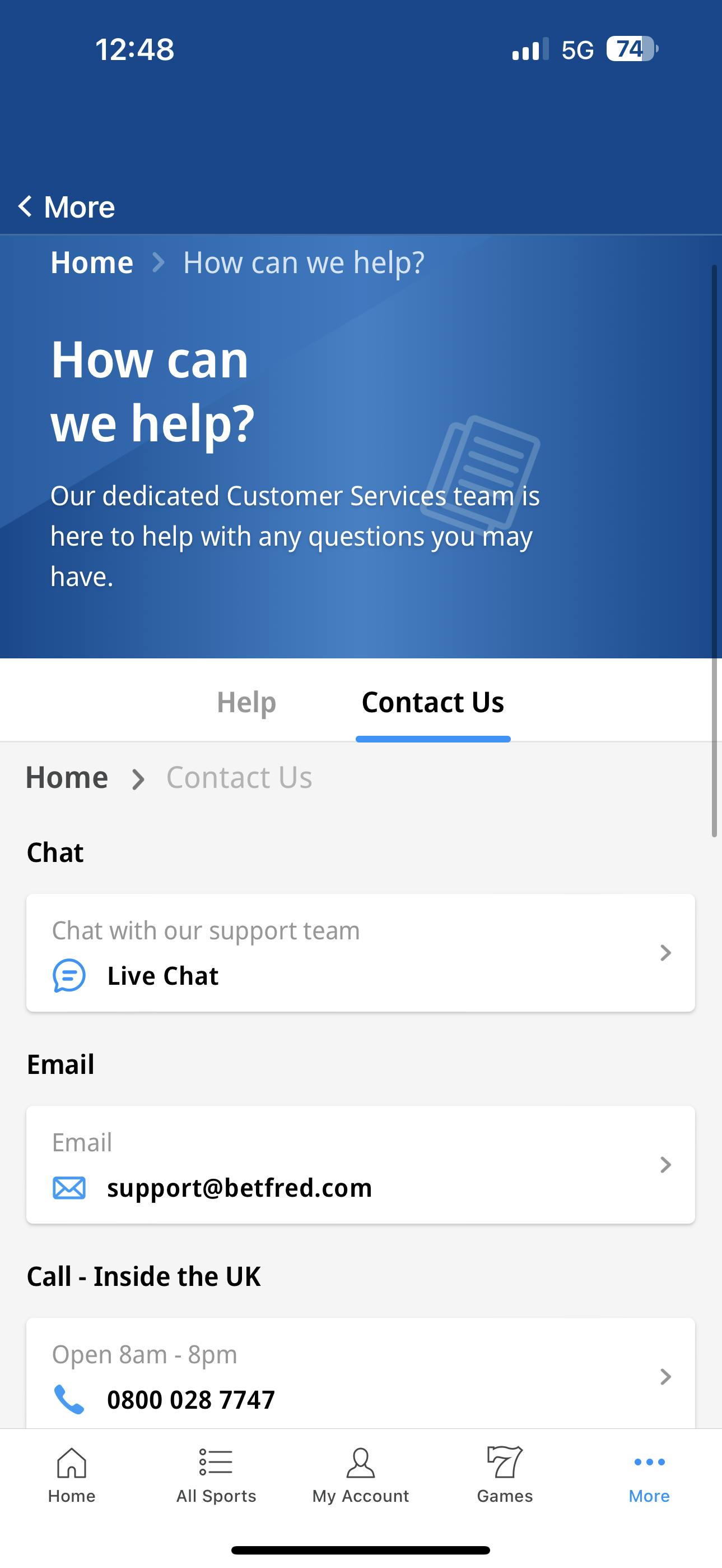 betfred app customers support