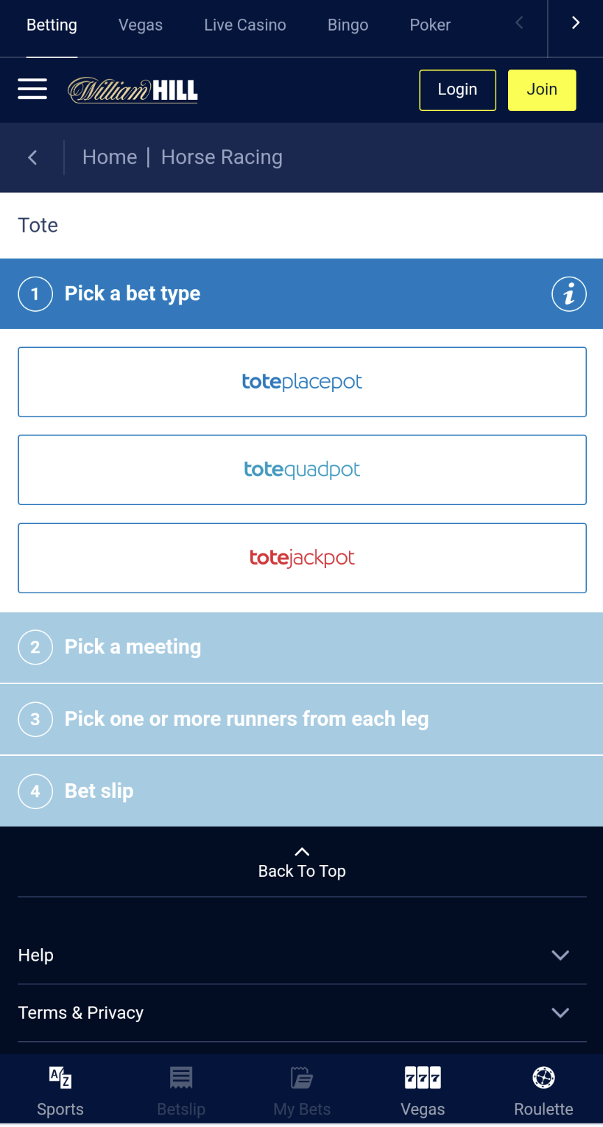William Hill pool and tote betting
