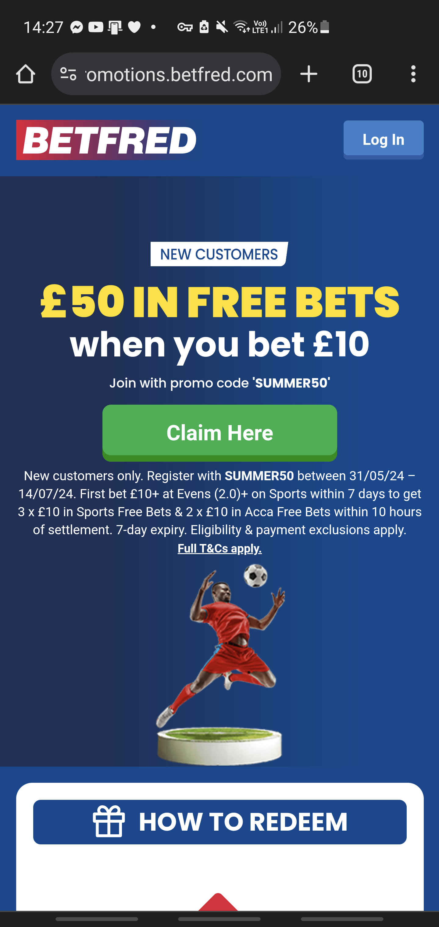 Betfred promo code process 1
