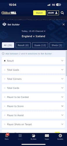 William Hill App Bet Builder