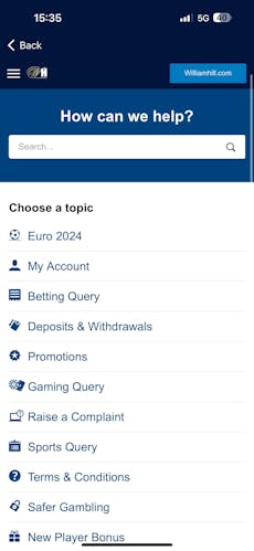 William Hill App Customer Support