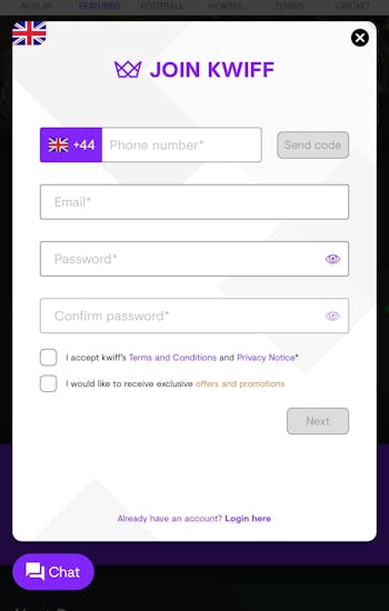 Kwiff sign-up 2
